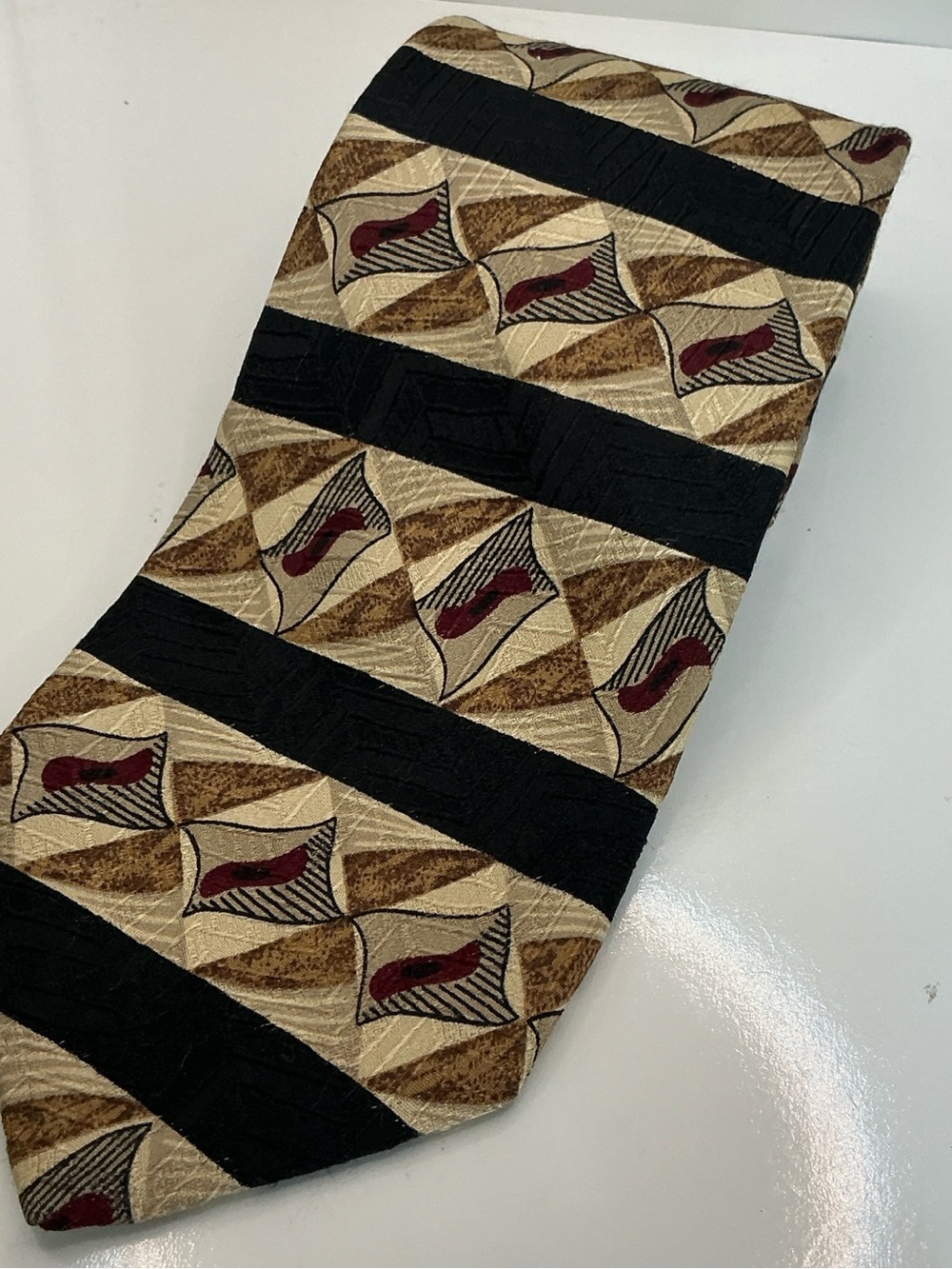 Robert Talbott Studio Parisian Men’s Silk Tie Beige Brown Black Geometric USA